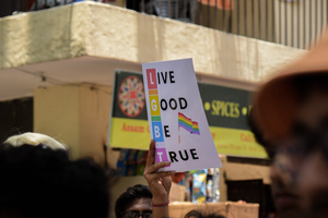 A placard can be seen in a Pride March to celebrate Pride Month and spread awareness regarding the LGBTQ+ Community in New Delhi.