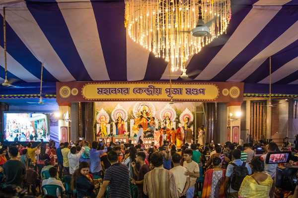 Bangladeshi Hindu devotees gather at Dhakeshwari Temple during the on-going Durga Puja festival in Dhaka.
