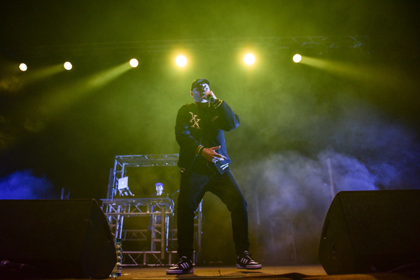 The Italian rapper Fabri Fibra performs live in Napoli at the Palapartenope with his Caos Live Tour 2022