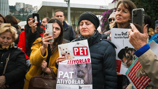 Animal lovers and activists who came together with the call of the Animal Rights Federation in Izmir, protested the animal massacres in Turkey. Video footage that contains graphic image of an officer worker in an animal shelter belonging to Konya Metropolitan Municipality, torturing and killing a dog in the shelter, appeared on social media on November 24 and caused reactions all over Turkey. An investigation was launched after the footage that caused indignation. Two people were detained and arrested as a result of the investigation.