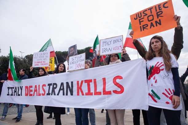 Protest organized in front of Foreign Ministry headquarters by Iranian students living in Rome to protest against the planned visit to Italy of Foreign Minister of Iran, Hossein Amirabdollahian.