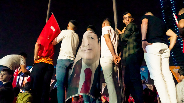 AK Party supporters' election celebration in front of the AK Party Izmir Provincial Presidency. President Recep Tayyip Erdogan has won Turkey’s presidential election five more years , defeating opposition leader Kemal Kilicdaroglu. With 99.43% of the votes counted, preliminary official results announced by Turkey’s Supreme Election Council on Sunday showed Erdogan winning with 52.14% of the votes. Kilicdaroglu received 47.86%.
