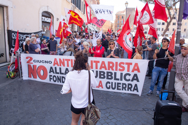 Demonstration against the war in Largo Argentina in Rome, on the occasion of the Italian Republic Day