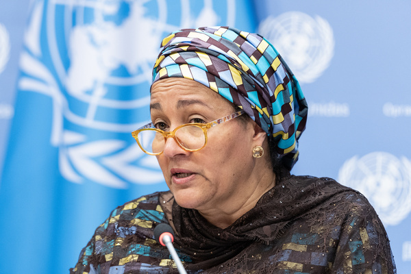 Amina Mohammed, Deputy Secretary-General of the United Nations speaks during a press briefing at UN Headquarters. She gave perspective on the conclusion of the High Week of the UN General Assembly.