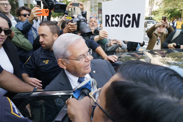 US Senator representing New Jersey Bob Menendez leaves the Federal court after pleading not guilty on bribery charges. Senator and his wife along with three more defendants were arranged by prosecutors of Southern District of New York.