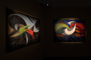 Two paintings by Giacomo Balla, entitled "War Snares" and "Forms Shouting Long Live Italy" exhibited at the exhibition "GIACOMO MATTEOTTI. Life and death of a father of democracy", at the Museum of Rome at Palazzo Braschi