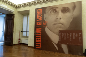 Entrance to the exhibition "GIACOMO MATTEOTTI. Life and death of a father of democracy", at the Museum of Rome at Palazzo Braschi