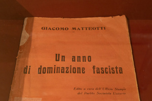 Detail of a publication written by Giacomo Matteotti titled "A Year of Fascist Domination"