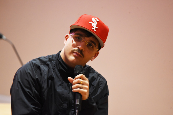 The Italian rapper Geolier, he speaks with the students of medical faculty of Federico II of Naples University, in Scampia, during the discussion, the artist has answered at questions of students spoke about his life, his carrier and his future.