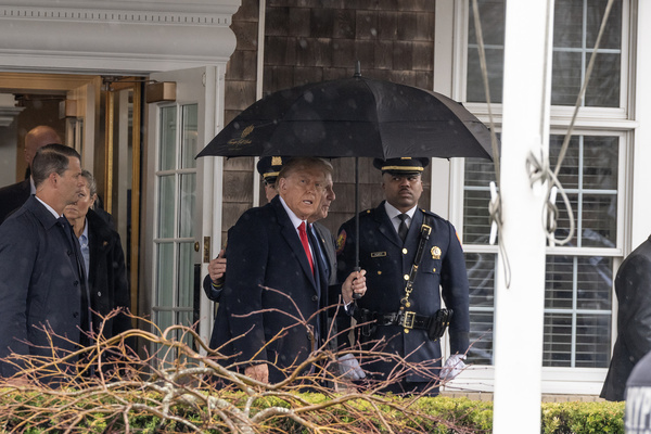 Former President Donald Trump Jr. leaves the funeral home after attending the wake for the slain NYPD (New York City Police Department) officer Jonathan Diller at Massapequa Funeral Home. He was joined by Nassau County Executive Bruce Blakeman.