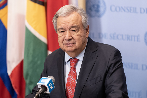 Secretary-General Antonio Guterres delivers statement and answers questions during press encounter on Sudan at UN Headquarters in New York