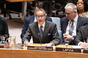Rafael Mariano Grossi, Director General of the International Atomic Energy Agency speaks during meeting on Threats to international peace and security to discuss situation at Zaporizhzhia Nuclear Power Station in Ukraine at UN Headquarters.