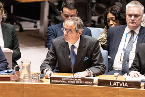 Rafael Mariano Grossi, Director General of the International Atomic Energy Agency speaks during meeting on Threats to international peace and security to discuss situation at Zaporizhzhia Nuclear Power Station in Ukraine at UN Headquarters.