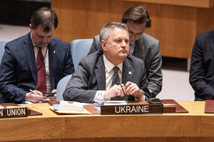Ambassador Sergiy Kyslytsya of Ukraine attends Security Council meeting on Threats to international peace and security to discuss situation at Zaporizhzhia Nuclear Power Station in Ukraine at UN Headquarters.