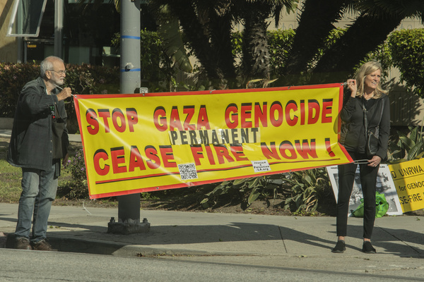 Protesters in Santa Monica, California, are calling for a permanent ceasefire in Gaza. Footage shows the activists holding banners at the sides of roads on April 17.