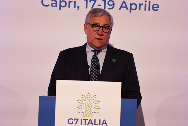 Antonio Tajani, Italian vice Premier and Foreign Minister speaks at the press conference at conclusion work of third day of G7 of Foreign Ministers, about the policy that the United States of America and his partners they will adopt for the de-escalation of conflict in Middle East.