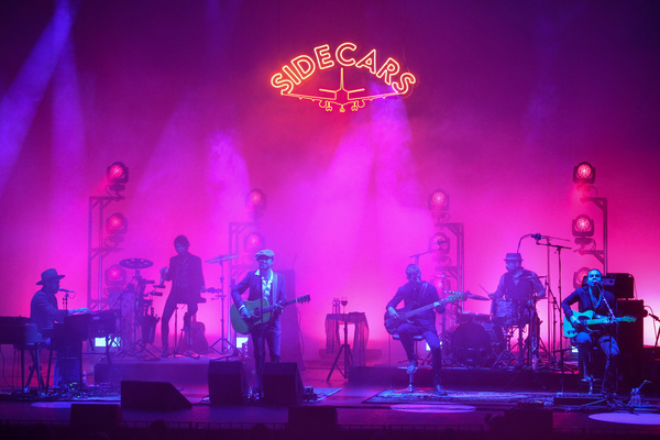 Gijón, Spain, April 20th, 2024: The group Sidecars performing during the Sidecars Concert in the Airplane Mode Theater Tour, on April 20, 2024, at the Teatro de La Laboral, in Gijón, Spain.