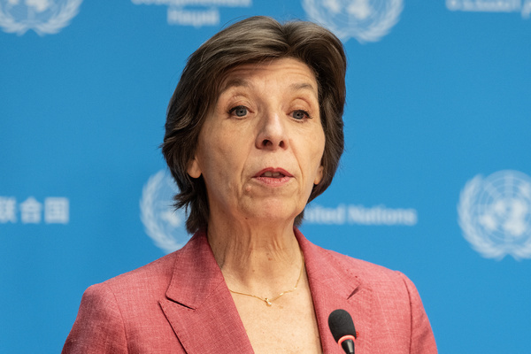 Catherine Colonna, Chair of the Independent Review of United Nations Relief and Works Agency for Palestine Refugees in the Near East (UNRWA) speaks during press briefing at UN Headquarters in New York