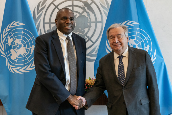 Secretary-General Antonio Guterres meets with United Kingdom Shadow Secretary of State for Foreign, Commonwealth and Development Affairs David Lammy at UN Headquarters in New York