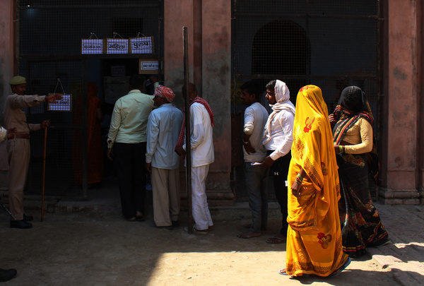 People voting in 2nd phase of Indian General Elections 2024 in Vrindavan and Aligarh constituency of Uttar Pradesh