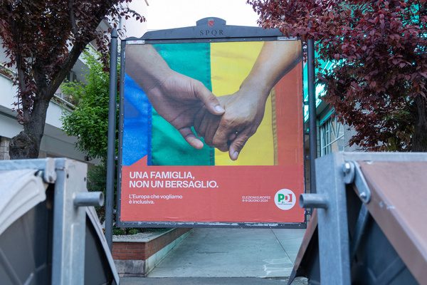 Democratic Party advertising billboard for the 2024 European Elections in Via Gregorio VII in Rome