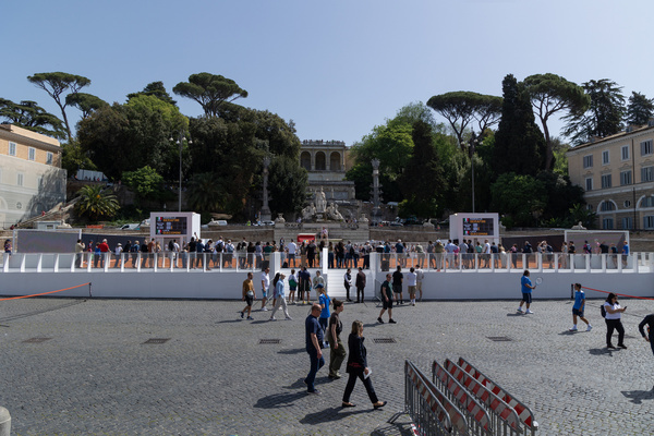View of the new tennis court installed in Piazza del Popolo in Rome