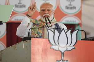 Prime Minister Narendra Modi delivers speech during an election campaign ahead of the Lok Sabha General Election at SAI Complex Ground in South Bardhaman District.