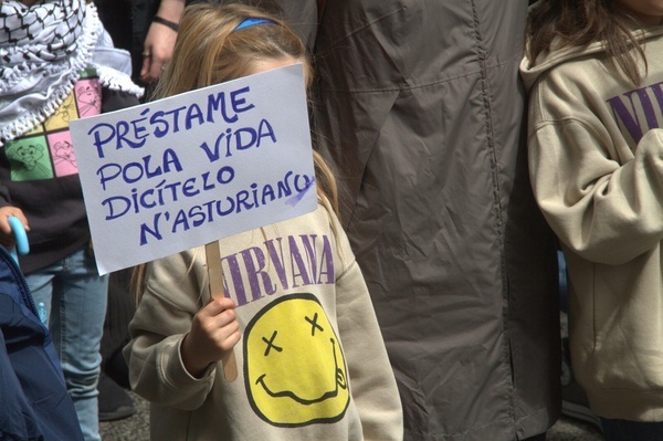 The banner with a single word, “Oficialidá”, the attendees demanded “firmness and coherence in the linguistic policy”. Demonstration held in Oviedo by the officialdom.