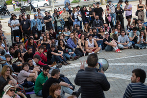 Students camped against the Genocide in Gaza during an assembly, on the campus of the Complutense University of Madrid.