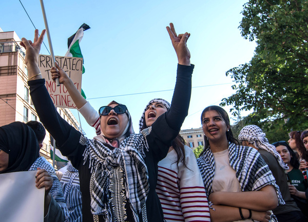 Thousands of people took to the streets of Rome in solidarity with Palestine. The procession, organised by the Palestinian students' movement in Italy ended in front of La Sapienza University where students have been sleeping in tents for days in protest 'against the genocide of the Palestinian people'.