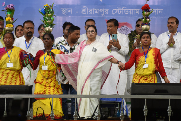 Mamata Banerjee, Chief Minister of West Bengal and Chief of Trinamool Congress addresses at the public meeting ahead of India General Election in Serampore.