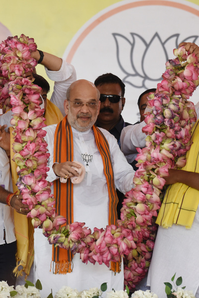 Amit Shah, India’s Home Minister and leader of the ruling Bharatiya Janata Party (BJP) attends public meeting for Lok Sabha Poll campaign in Hooghly,India on May 15,2024,