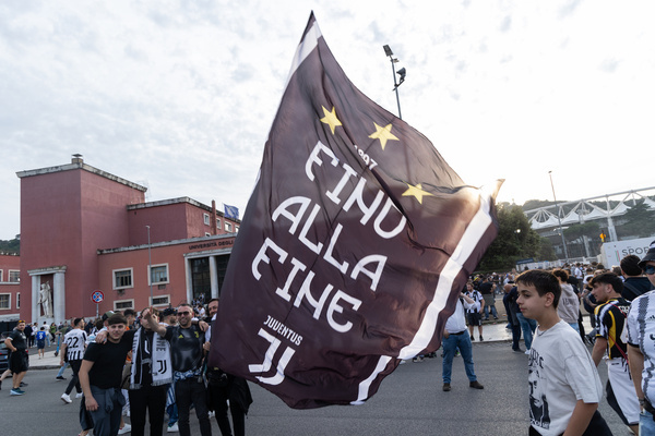 Juventus supporters in front of the Olympic Stadium in Rome for the Italian Cup final