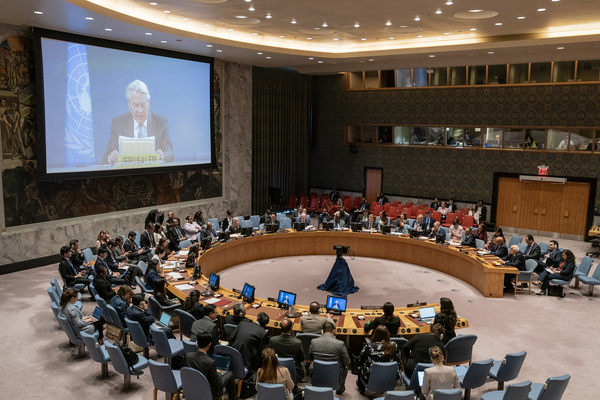 Tor Wennesland, Special Coordinator for the Middle East Peace Process speaks virtually during Security Council meeting on situation in Rafah at UN Headquarters in New York