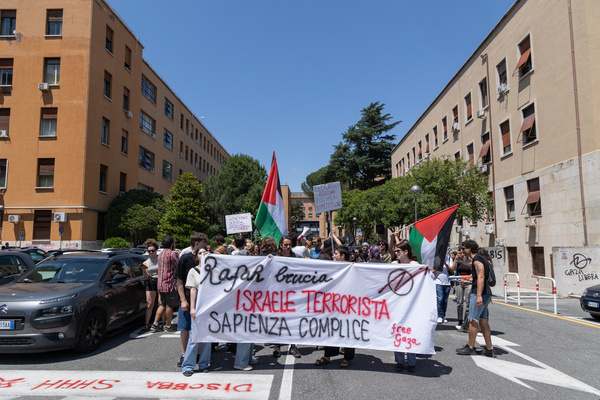 Demonstration organized within "La Sapienza" University of Rome by university students in solidarity with the Palestinian people