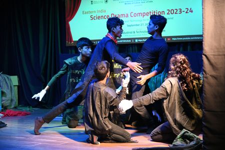 School students of the 'Dahamunda Govt. High School', Balasore of Odisha, performing the 'Bachao', a science drama with the broad theme of ‘Science and Technology for the Benefit of Mankind’, during the Eastern India Science Drama Competition that organized by Birla Industrial & Technological Museum. They won the first position among five other team.