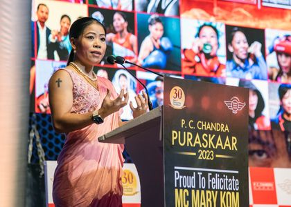 Six time World Amateur Women Boxing Champion MC Mary Kom has received P.C. Chandra Award 2023 at Science City auditorium.