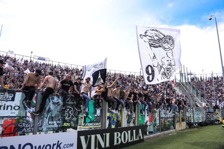 Italy, Bergamo, may 7 2023: supporters of Juventus FC waiting for a players to get a shirts as a gift, at the end of soccer game ATALANTA BC vs JUVENTUS FC, Serie A Tim 2022-2023 day34 Gewiss stadium