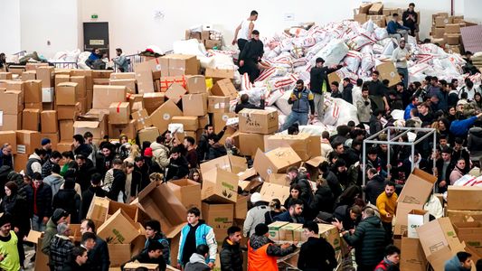 Humanitarian aid for earthquake victims is boxed, loaded on trucks by volunteers and departed from Izmir to the earthquake zone, Southeastern Turkey. A magnitude 7.8 earthquake hit Southeastern Turkey and parts of Syria on Monday. Major earthquake was killed 5894 people and was toppled thousands of buildings across a wide region, contains ten cities.