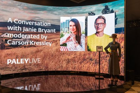 Welcome set for exhibition of costumes for characters of 1923 TV series at Paley Center for the Media. Bryant and Kressley were joined by two stars of the series - Julia Schlaepfer and Jennifer Ehle.