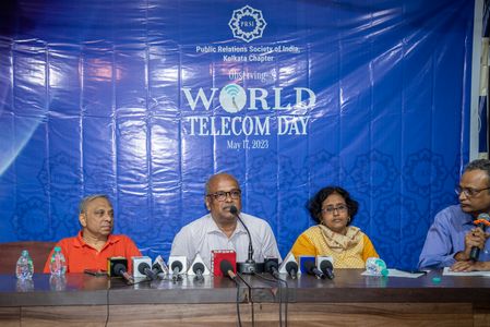 The Public Relations Society of India, Kolkata Chapter, hosted a special session on World Telecom Day at the Press Club. Kolkata on 17th May,2023. Mr. Debasis Sarkar, Chief General Manager, Calcutta Telephones, BSNL along with Mr. Soumyajit Mahapatra, Chairman of the Kolkata Chapter of Public Relations Society of India at dais.