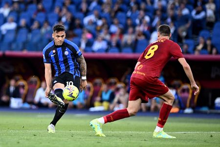 Lautaro Martinez of FC Inter during the Serie A match between AS Roma and FC Inter at Stadio Olimpico on May 6, 2023 in Rome, Italy.
