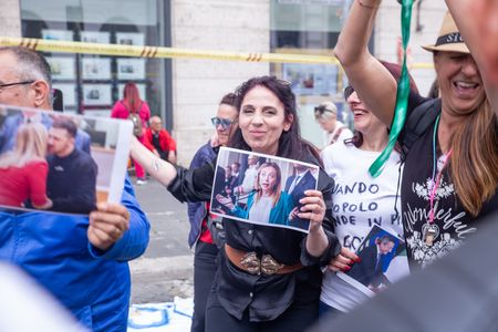 Activists of Cinquestelle Movement during sit-in in Piazza Santi Apostoli in Rome