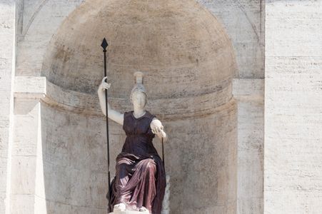 ROME, ITALY - APRIL 21:The Fountain of the Goddess Rome on the Capitol has been returned to the city, completely restored thanks to the work directed by the Capitoline Superintendency and made possible by the generous contribution of the fashion maison Laura Biagiotti, with Intesa Sanpaolo.
This is one of the most evocative and representative fountains in the capital, built during the pontificate of Sixtus V (1585-1590) and inserted in the facade of Palazzo Senatorio in Piazza del Campidoglio, at the base of the staircase leading to the Council Chamber, completing Michelangelo's design of the Capitoline piazza on April 21, 2023 in Rome, Italy.