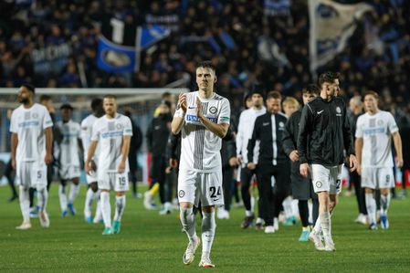 Italy, Bergamo, november 9 2023: Dimitri Lavalee (Sturm Graz) greets the fans in the stands at the end of soccer game Atalanta BC vs Sturm Graz, Europa League, Group D matchday 4, Gewiss Stadium