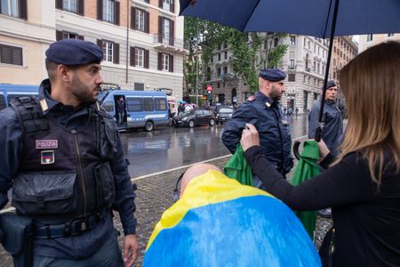 Sit-in in Piazza Barberini in Rome organized by Ukrainian Community to greet President Zelensky