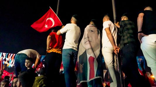 AK Party supporters' election celebration in front of the AK Party Izmir Provincial Presidency. President Recep Tayyip Erdogan has won Turkey’s presidential election five more years , defeating opposition leader Kemal Kilicdaroglu. With 99.43% of the votes counted, preliminary official results announced by Turkey’s Supreme Election Council on Sunday showed Erdogan winning with 52.14% of the votes. Kilicdaroglu received 47.86%.