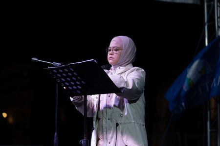 Suzana Norlihan Binti Alias, lawyer and activist against the death penalty from Malaysia, during demonstration organized in Rome in front of the Colosseum by the Community of Sant'Egidio for the abolition of the death penalty