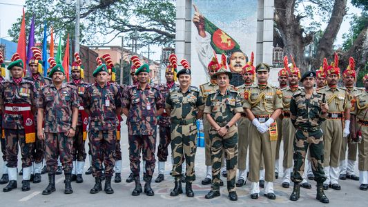 Different moments of joint retreat ceremony of BSF (Border Security Force) and BGB (Border Guard Bangladesh) at Petrapole-Benapole Indo-Bangla border on the 52nd Independence Day of Bangladesh.