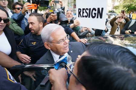 US Senator representing New Jersey Bob Menendez leaves the Federal court after pleading not guilty on bribery charges. Senator and his wife along with three more defendants were arranged by prosecutors of Southern District of New York.